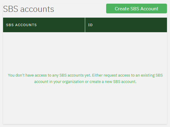 SBS Console - Account selection page