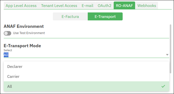‘Select the e-Transport mode’