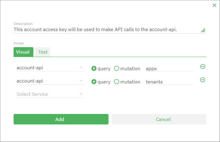 Generate account access key dialog box