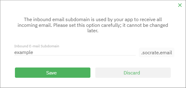 Register email subdomain dialog box