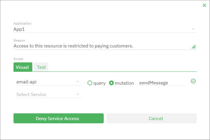 Service access denials dialog box