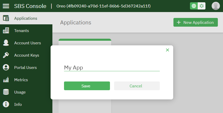 Create application dialog box