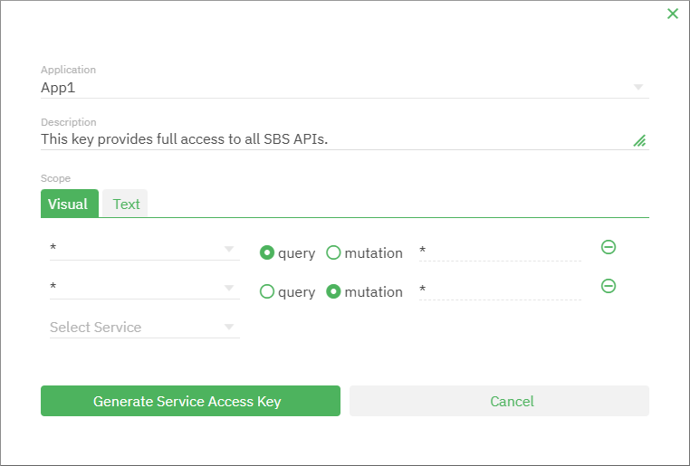 Generate Service Access Key dialog box