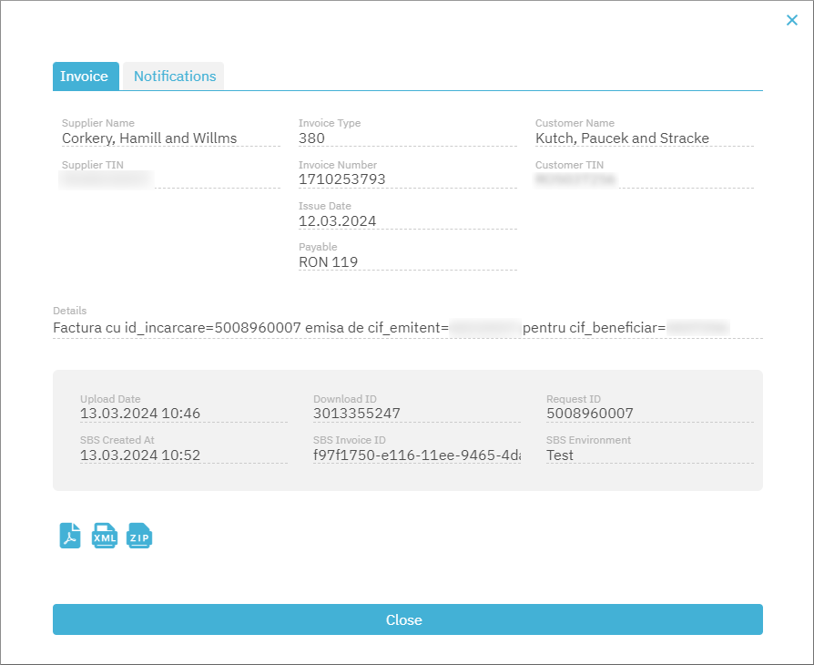 Inbound invoice details dialog