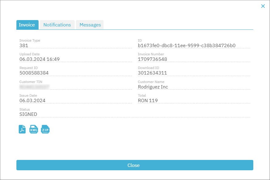 Outbound invoice details dialog