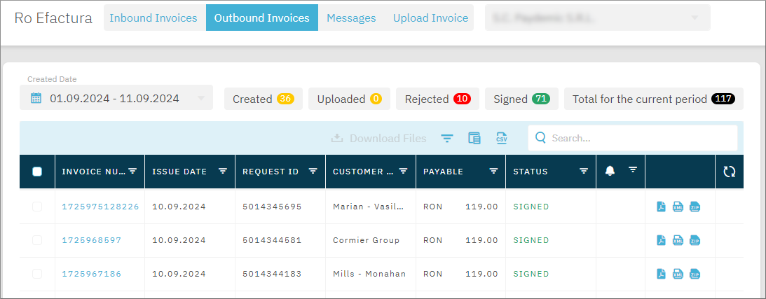 Outbound invoices