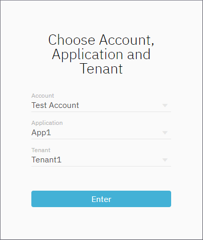 Select account, application, and tenant