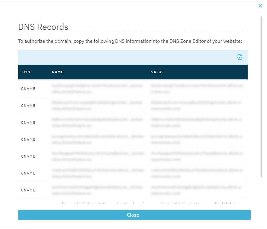 DNS Records dialog box