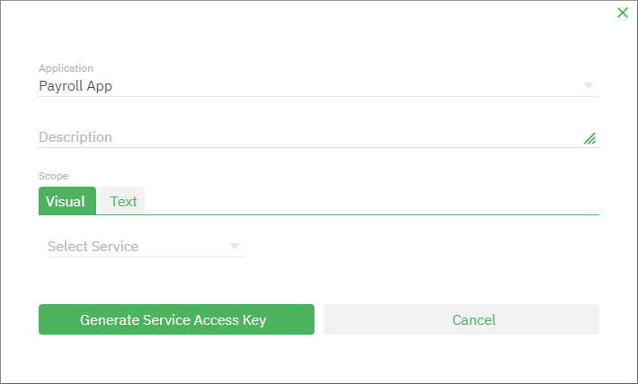 Generate security access key dialog box