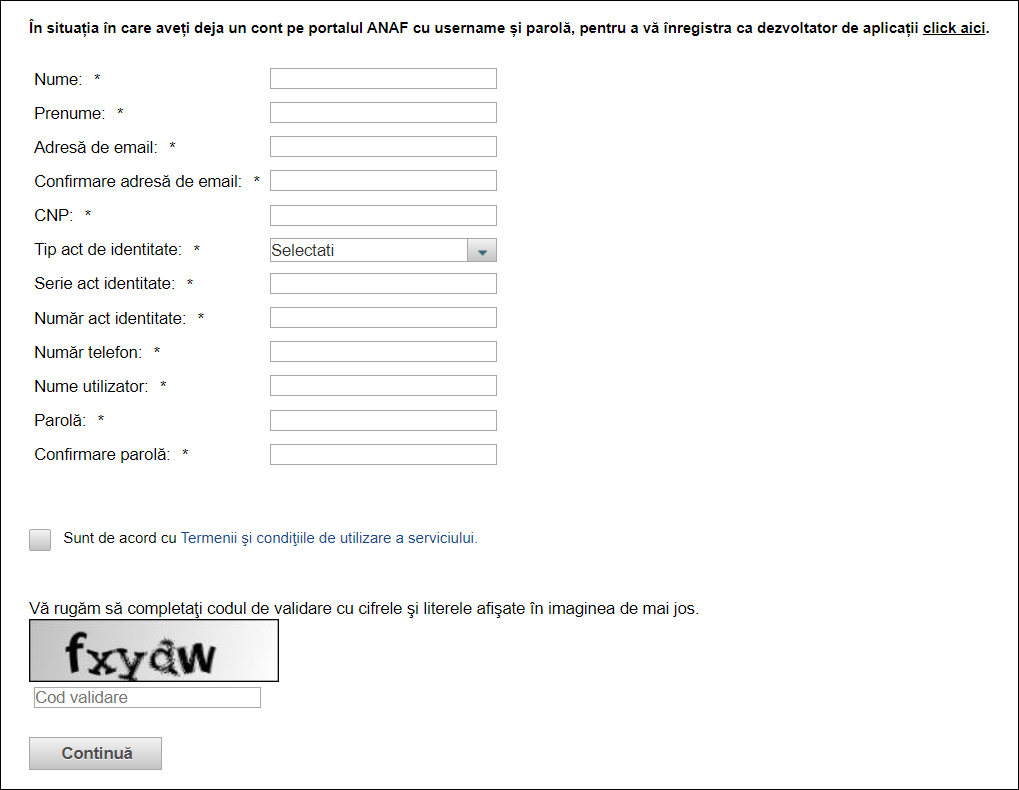 ANAF API registration