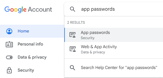 Google App Passwords